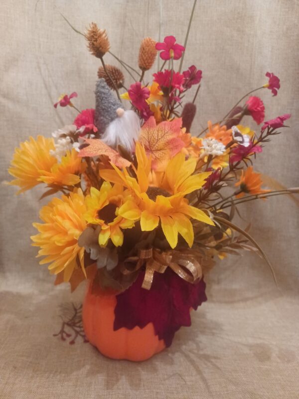 Pumpkin mug with fall flowers